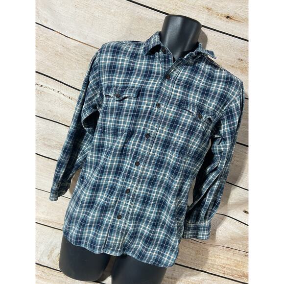 Red Head Mens Flannel Shirt Size Medium Button Down Blue Plaid Top Long Sleeve - Picture 11 of 11